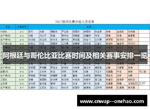 阿根廷与哥伦比亚比赛时间及相关赛事安排一览